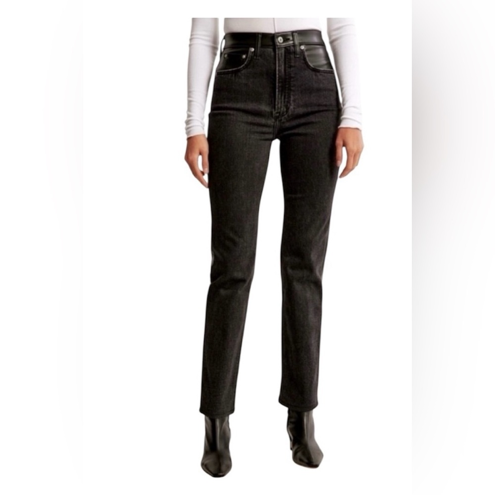 Abercrombie & Fitch Ultra High Rise Ankle Straight Vegan Leather Jeans.